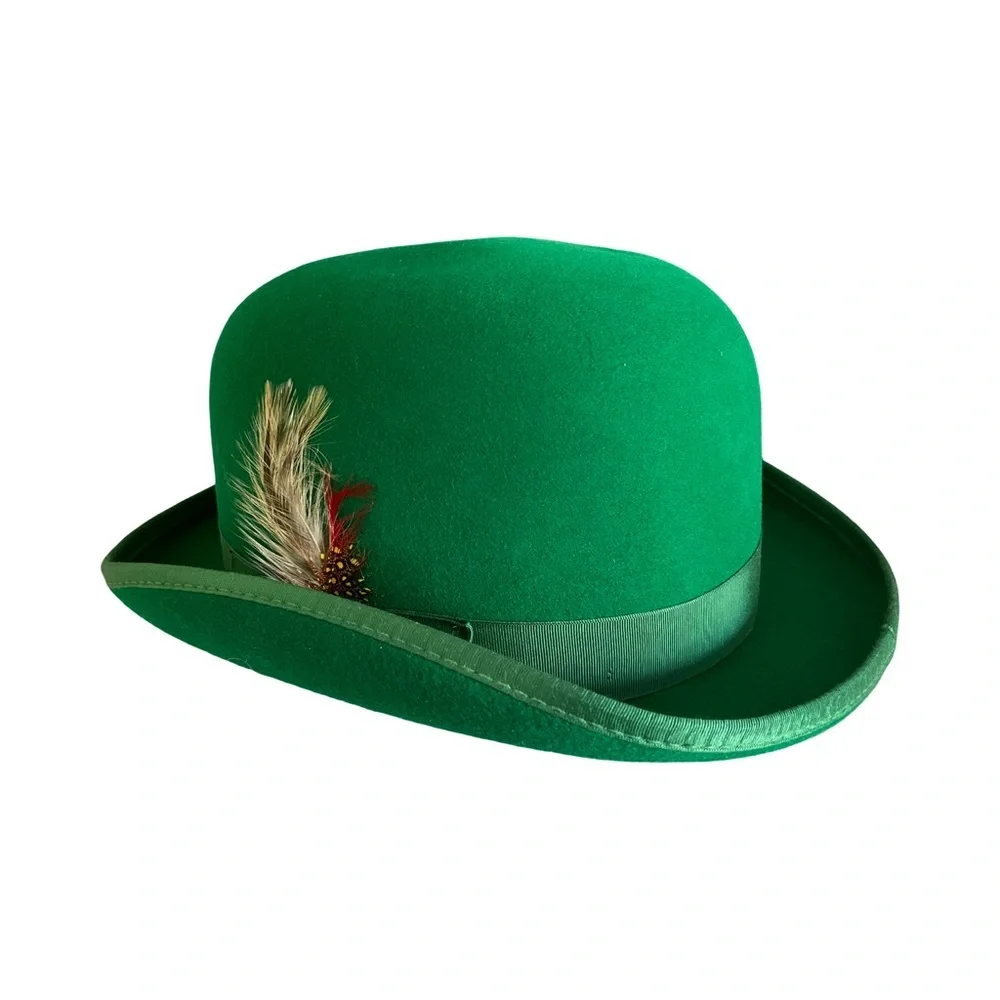 Vintage Maus & Hoffman Emerald Green Alpine Wool Felt Hat with Feather XL